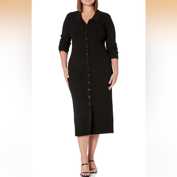NEW THE DROP Elegant Black Button-Down Dress Jaxon rib sweater dress - Picture 4 of 16